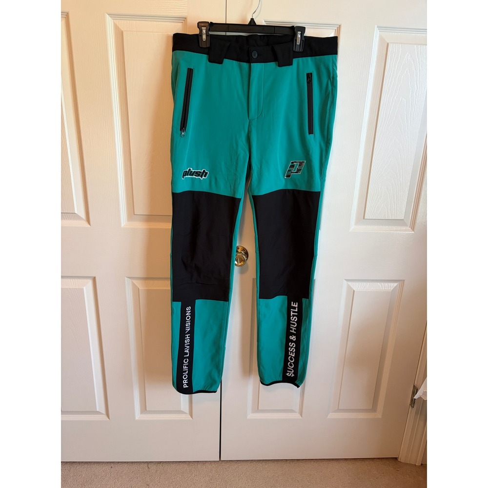 Plush Prolific Lavish Visions Success Hustle Teal Black Fleece Lined Pants L